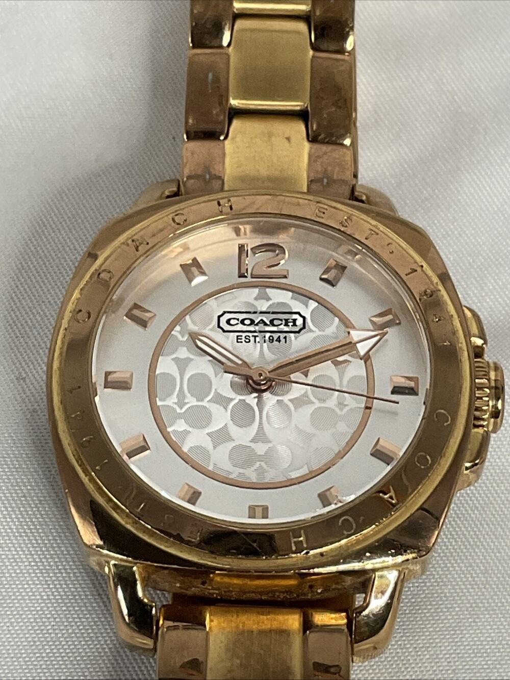 COACH GOLD TONE WOMENS QUARTZ BOYFRIEND WATCH
